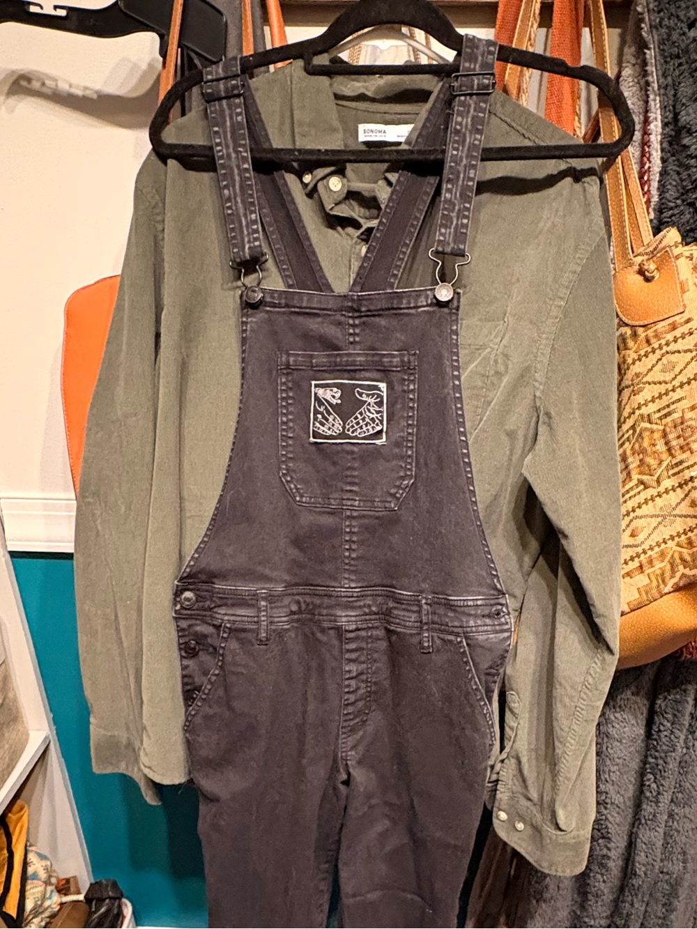 Forever 21 Charcoal Black Denim Overalls